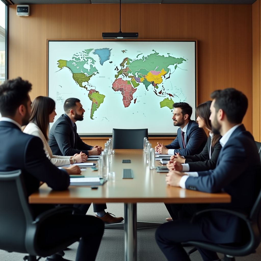 Equipo de consultores en reunión estratégica